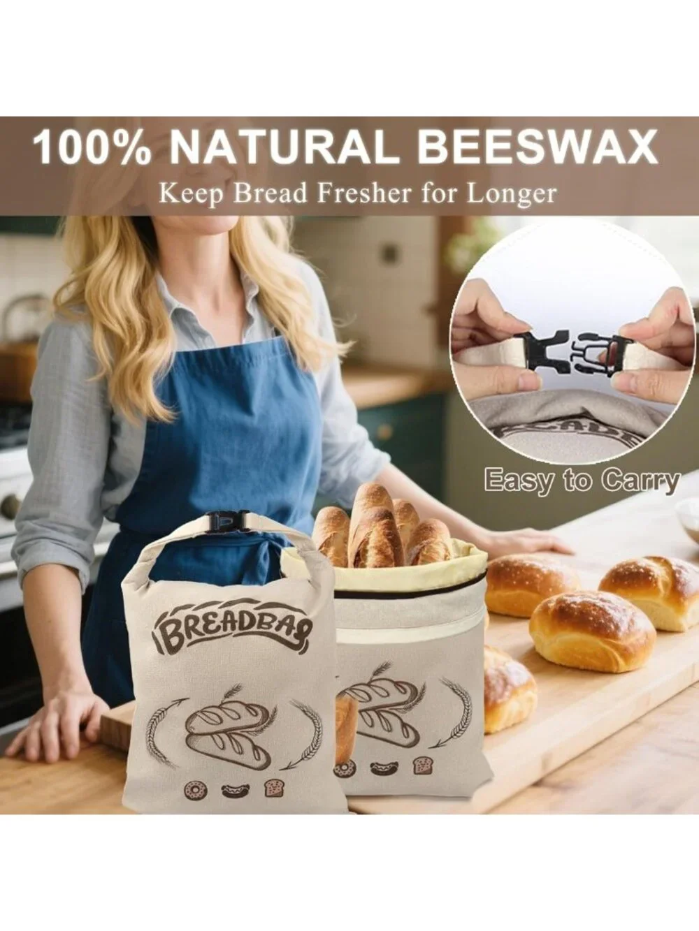Reusable Beeswax Bread Bags for Sourdough - Large, Washable Storage (2 Pack)